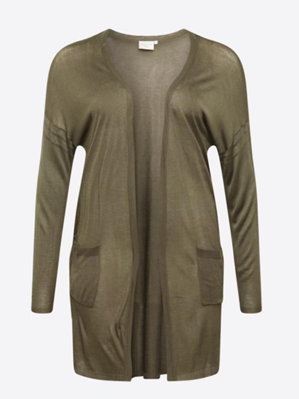 Kaffe Lightweight Long Sandra Open Cardigan In Olive Green